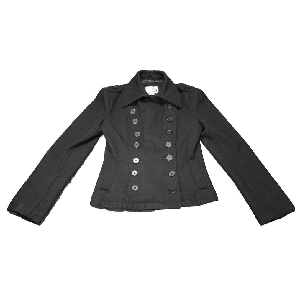 90s Y2k Rave Clothing Store Chic Black Cropped Military Wool Pea coat size small